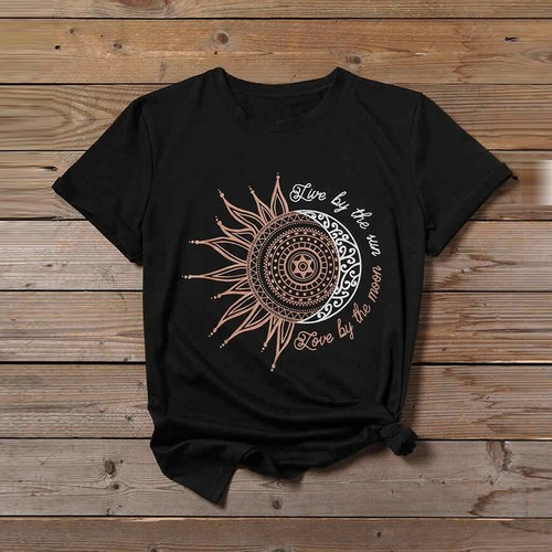 ❤️Women Short Sleeve Sunflower Print Tee Tops Casual Loose O Neck Blouse T Shirt