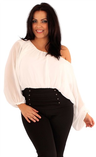 New Ladies Plus Size Corset Hem Long Sleeve Chiffon Blouse Gypsy Top 18-24