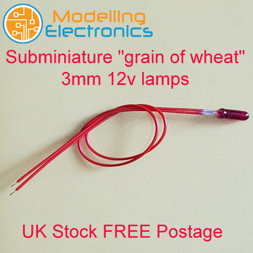 10 x Red Subminiature Grain of Wheat Bulb Lamp 12v 3mm 120mm wire leads