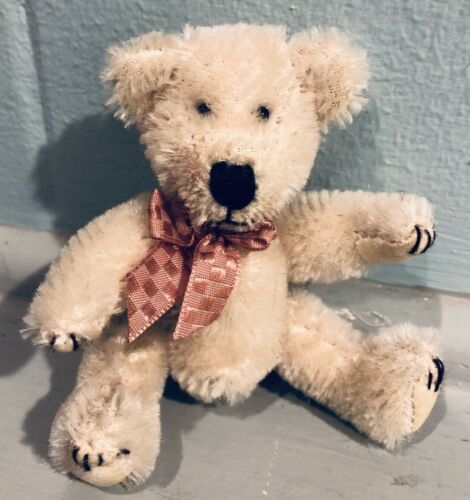 4/" Mohair Embrace TEDDY BEAR MINIATURE Fully Jointed Cream Colored 2001 EUC #1