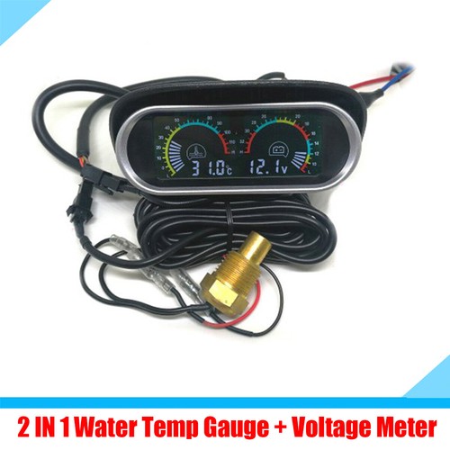 2 IN 1 LCD Car Dashboard Water Temp Gauge 10mm Sensor 12V Voltage Voltmeter