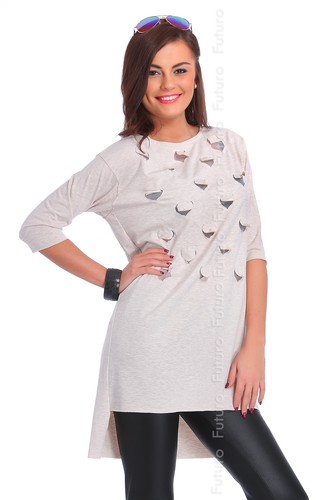 Casual Asymétrique Top maille coeurs manches 3//4 tunique col ras du cou taille 8-12 ft1865