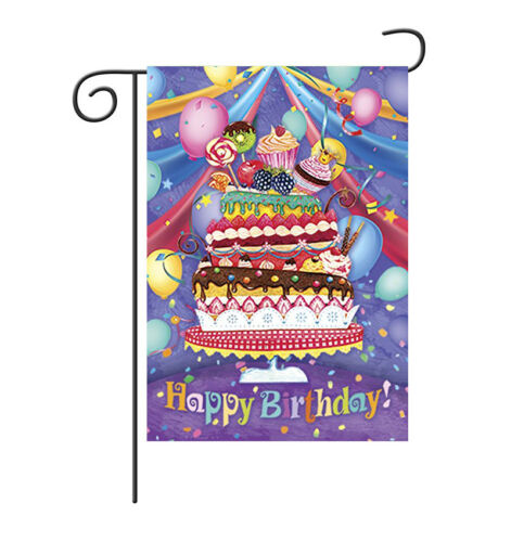 Morigins Happy Birthday Double Sided Colorful Cake Party Balloon Garden Flag 