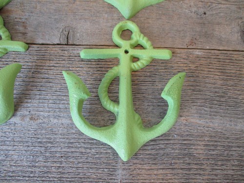 4 Green Turquoise Cast Iron Anchor Coat Hooks Nautical Boat Coat Hardware