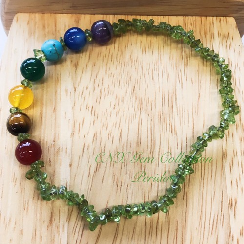 Natural Crystal Peridot ChipStone Stretchy Chakra Bracelet 10th Anniversary B