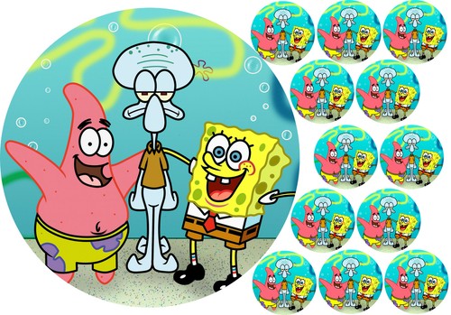 7.5/" Cake Topper 12 cupcake Spongebob personal Rice paper,Icing fondant.817