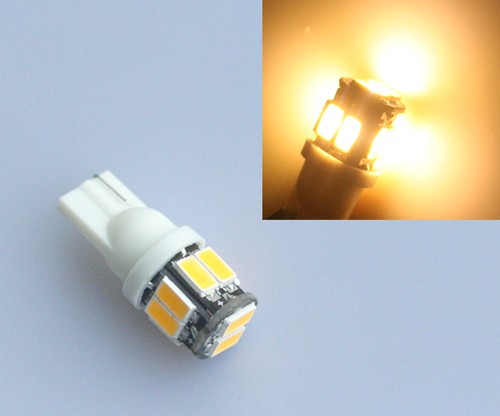 T10 10 LED 5630 SMD W5W 501 Warm White Side Light Wedge Tail Lamp Bulb 3300K 12V