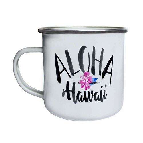 Enamel 10oz Mug m6e Aloha Hawaii Holidays Summer Flower Retro,Tin