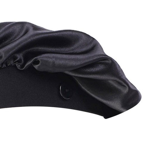 Satin Silk Scrub Cap Beanie Cap Chemo Cap Sleep Bonnet Side Buttons Black
