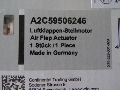 VDO A2C59506246 Stellmotor Drallklappen Luftklappensteller für AUDI VW TDI