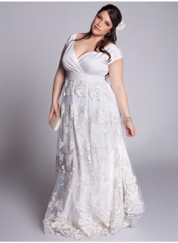 Plus2-26W White//Ivory Lace Wedding Dresses Cap Sleeve V neck Beach Bridal Gowns