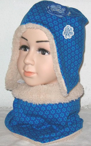 NEU süße Designer Winter Ohrenmütze Loop Schal 48 50 Blümchen Teddyplüsch