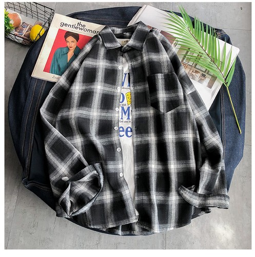 Male Shirt Plaid Casual Clothing For Men Plus Size Top Wear Clothes Long Sleeves