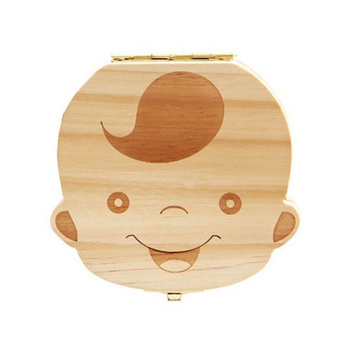 Baby Tooth Box Organizer Save Milk Teeth Wood Boy Girl Kids Storage Fairy Case