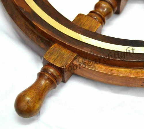 Nautical 36/" Wooden Ship Wheel Steering Brass Ring Wall Antique Vintage Decor