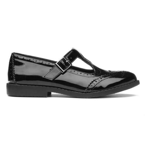 LADIES//GIRLS BLACK PATENT BUCKLE T-BAR SHOES BROGUE PUMPS DOLLY FLAT WORK SCHOOL