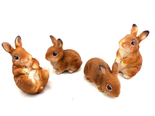 Rabbit Family Statue Figurine Ornament Baby Bunny Garden Sculpture *Set of 4*