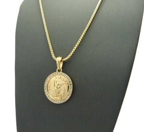 Iced Out Micro Saint Michael Archangel Pendant 2mm 24 Box Chain Necklace Mmp118 Fashion Necklaces Pendants Watch - Pin To Pendant Converter Michaels