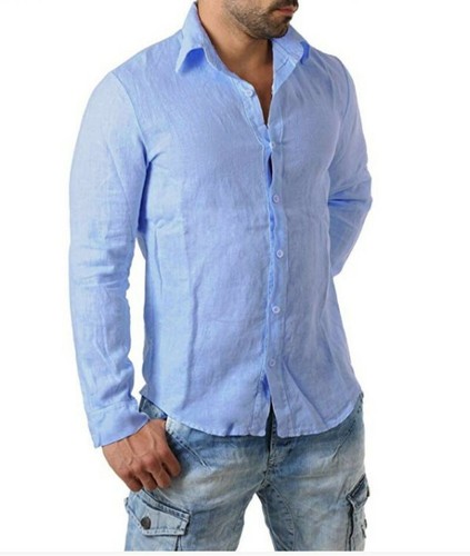 Mens Long sleeve Cotton Linen Western style Shirts Blouses Lapel Casual Tops New