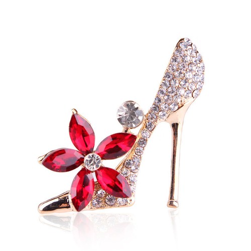 High-heeled shoes brooch pin bling fashion jewelry red flower brooches for women
