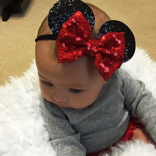 Minnie Mouse Ears Bow Headband Kids Baby Girl Sequin Party Hair Band Fancy Dress