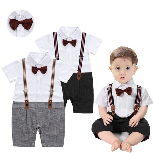 Baby Boy Short Sleeve Gentleman Bow Tie Bodysuit Outfit Party 6 months 2 years