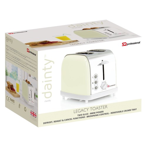Two Wide Slot Toaster Fast Toast Reheating and Defrosting Modern 900W Cream