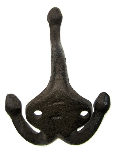 Set Of 8 Antique-Style Rustic School Triple Hook Coat Hooks Cast Iron Wall Mount