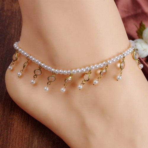 Women Ankle Bracelet Silver Anklet Pearl Foot Chain Beach Beads Jewelry Xmas SA7