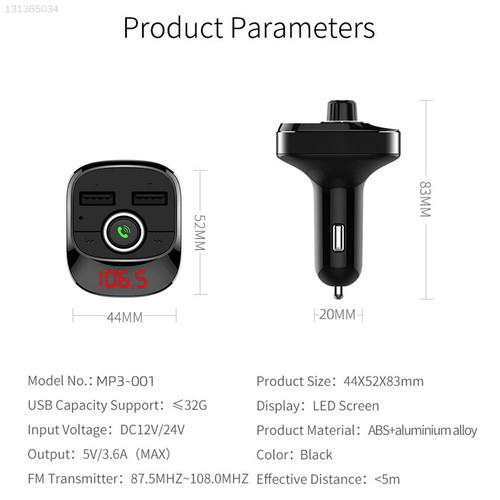 Bluetooth 5.0 FM Transmitter 2 USB Ladegerät Adapter KFZ Auto FM AUX MP3 Player