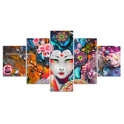 5 Pieces Home Decor Canvas Abstract Flower Painting Wall Art Asian Japanese Girl