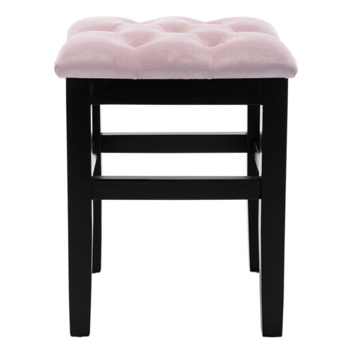 Velvet Vanity Dressing Table Stool Padded Piano Chair Makeup Seat Black Wood Leg 