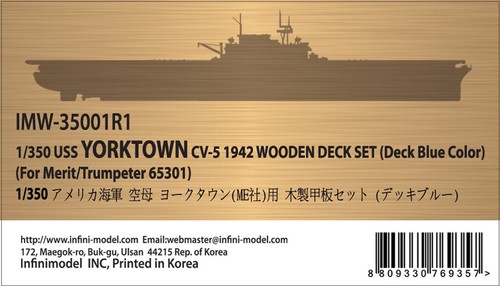 DECK BLUE 1//350 INFINI MODEL USS YORKTOWN CV-5 1942 WOODEN DECK SET