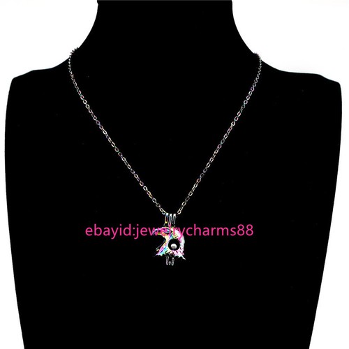 C629 Rainbow Multi Color Aigle Perle Cage Médaillon Collier Pendentif 18/"