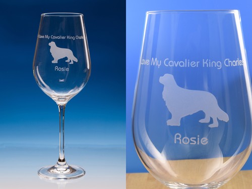 Cavalier King Charles Spaniel Engraved Fine Quality Wine Glass Dog Lover Gift