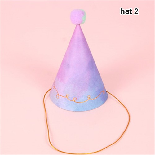 Rainbow Happy Glitter Number Paper Party Hats Baby Shower Birthday Veil Caps