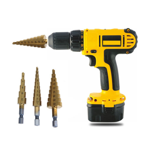 3Pcs 4-12//20mm 3-12mm Large HSS Steel Step Cone Drill Titanium Bit Hole Cutter