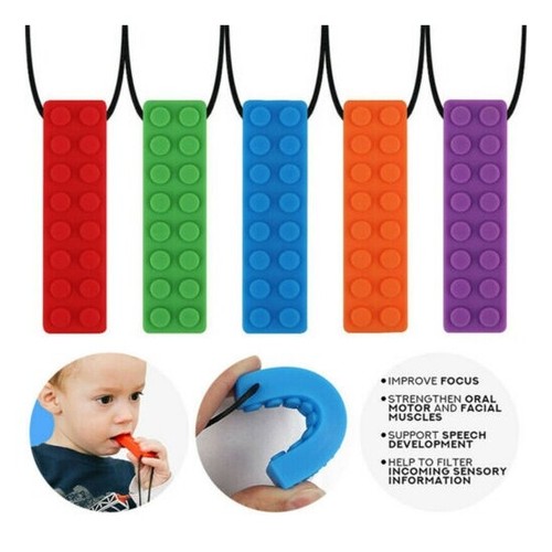 Pencil Topper Chew Sensory Necklace Brick Autism Silicone Biting Teether KidToy#