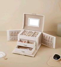 SONGMICS 3-Tier Jewellery Box/Case with Mirror, Lockable Jewellery Organiser wit