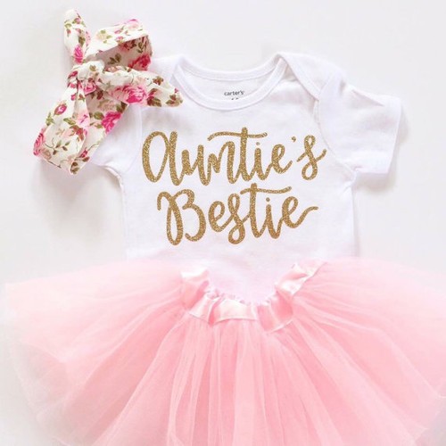 Newborn Baby Girl Clothes Auntie/'s Bestie Romper+Tutu Skirts Party Outfits 0-18M