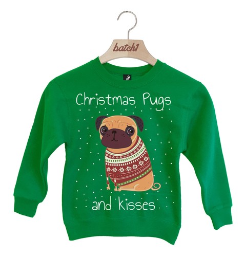 BATCH1 Weihnachten Pugs und Kisses Neuheit Mode Kinder Festlich Sweatshirt