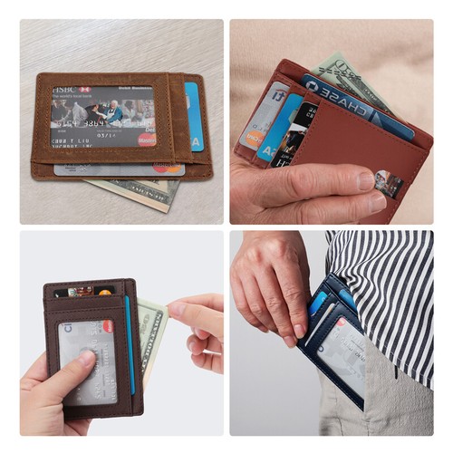 New Genuine Leather Slim Card Holder Wallets For Men Minimalist RFID Blocking