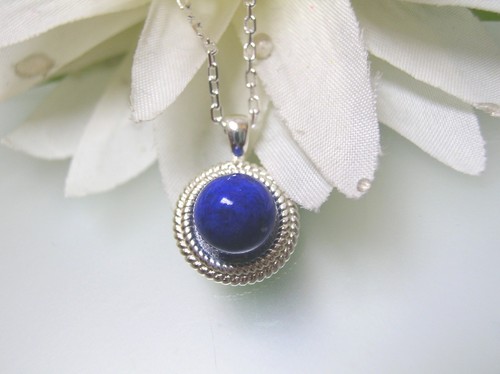 Vintage nature Lapis Rope Bezel sterling silver pendant w//o 925 silver chain