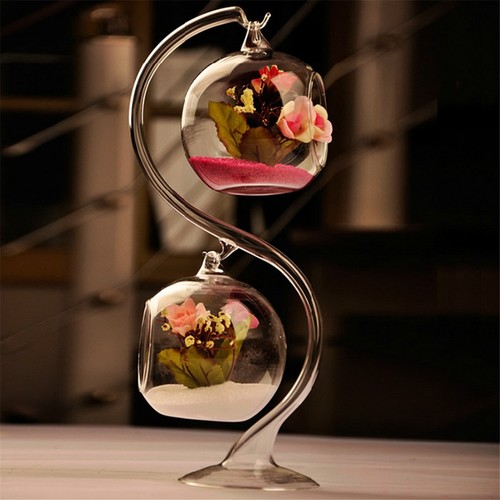 S Type Hanging Glass Ball Flower Vase Micro Landscape Terrarium Home Plant Decor