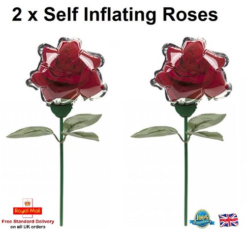 2 x SELF INFLATING ROSES Valentines Gift Girls Boys Toy Gift Inflatable Flower