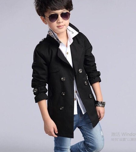 Boys Double Breasted Belted Jacket Outdoor Kids Military Long Trench Coat Parka