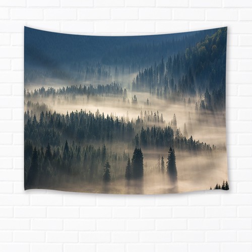 Fog Mountain Pine Forest Scenery Tapestry for Living Room Dorm Wall Hanging Rug