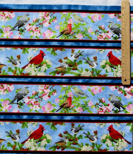 SONGBIRD FABRIC CARDINALS QUILTING COTTON SONGS OF NATURE BLUE JAY BY THE YARD