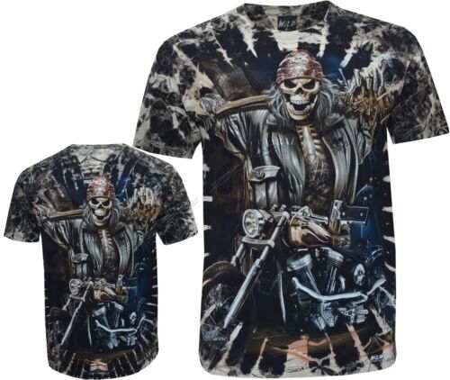 New Grim Reaper Skull Motorbike Rider Glow in the Dark Tye Dye T-Shirt M 3XL