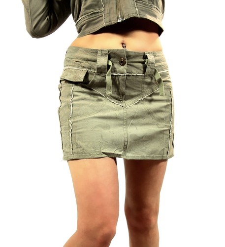 Damen Minirock kurz Cargo Safari Military Army Look 3 verschiedene khaki-Töne